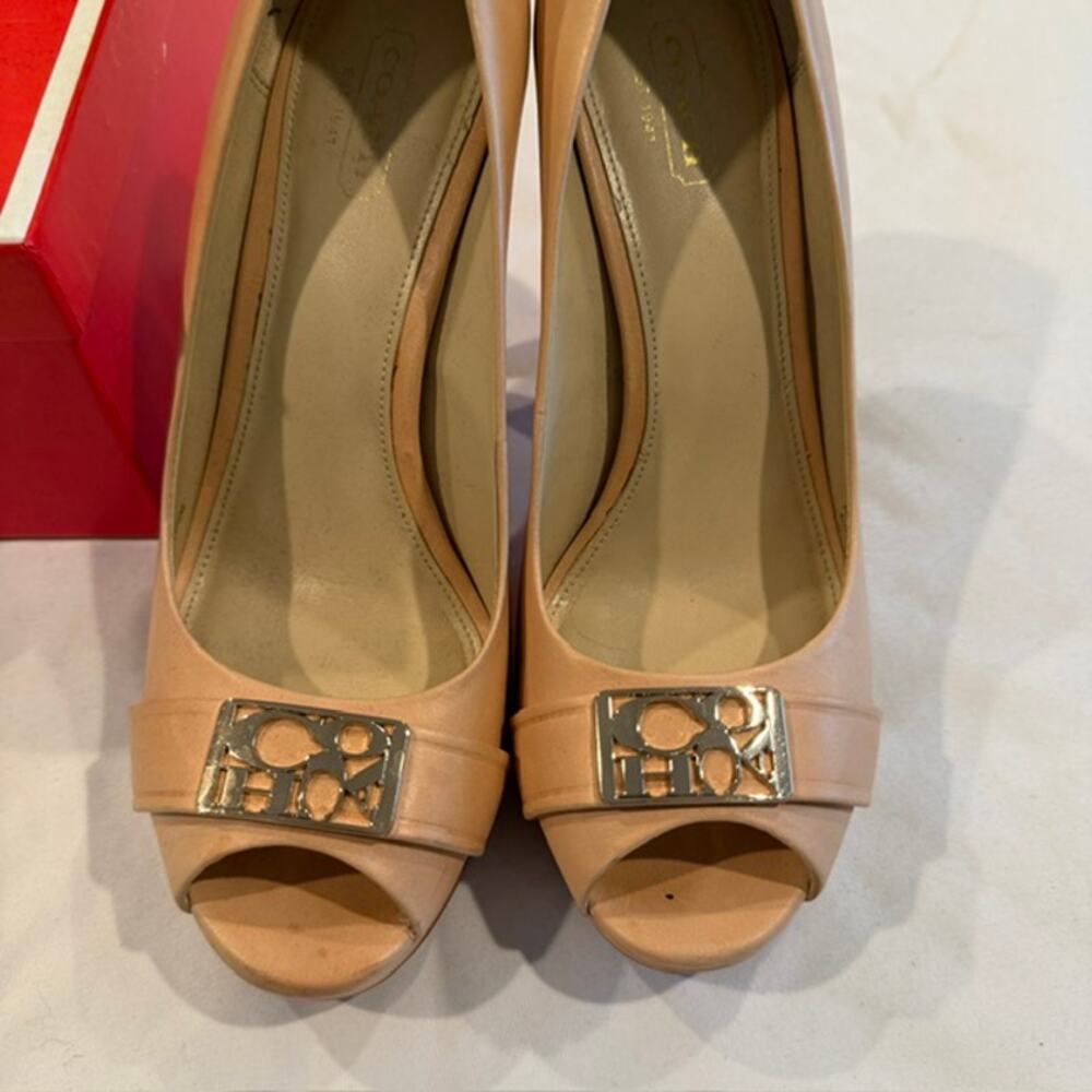 Coach Aliya Semi Matte Calf Leather Peep-Toe Heels – Size 8